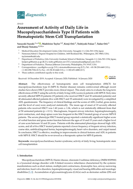 Assessment of Activity of Daily Life in Mucopolysaccharidosis Type II Patients with Hematopoietic Stem Cell Transplantation