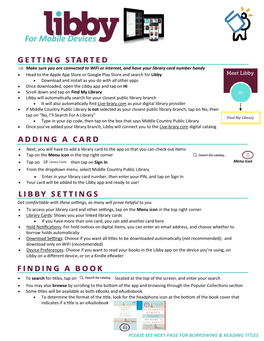 Getting Started Adding a Card Libby Settings Finding a Book