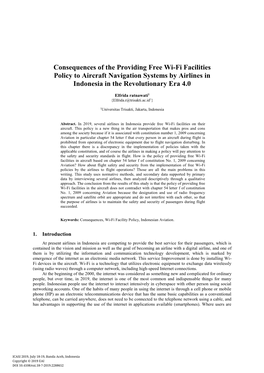 Consequences of the Providing Free Wi-Fi Facilities Policy to Aircraft Navigation Systems by Airlines in Indonesia in the Revolutionary Era 4.0