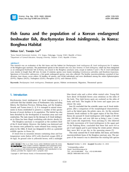 Fish Fauna and the Population of a Korean Endangered Freshwater Fish, Brachymystax Lenok Tsinlingensis, in Korea: Bonghwa Habitat