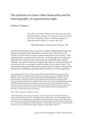 The Dialectics of Vision: Oskar Kokoschka and the Historiography of Expressionistic Sight