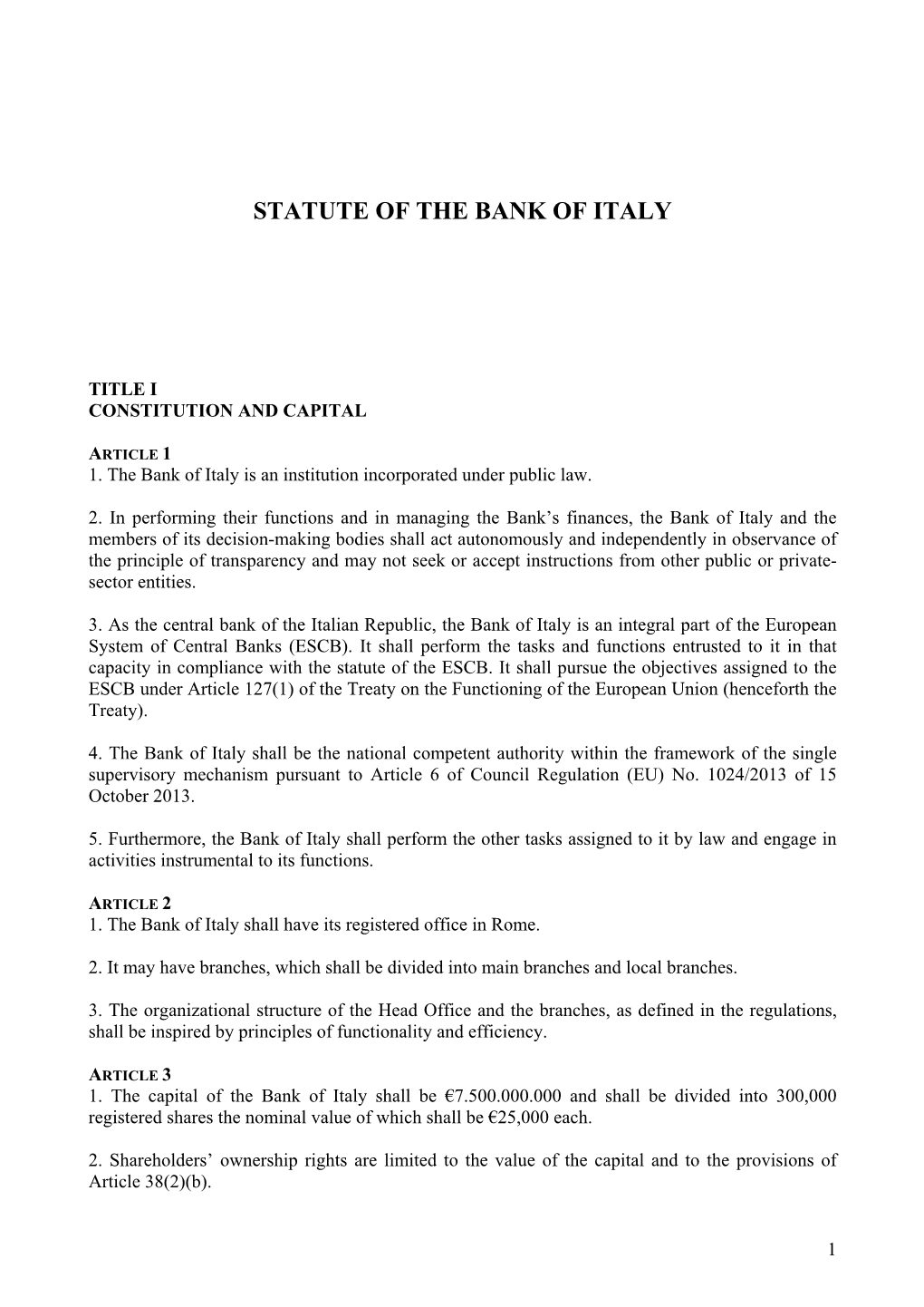 Statute of the Bank of Italy