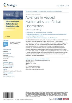 Advances in Applied Mathematics and Global Optimization in Honor of Gilbert Strang