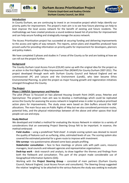 Durham Access Prioritisation Study