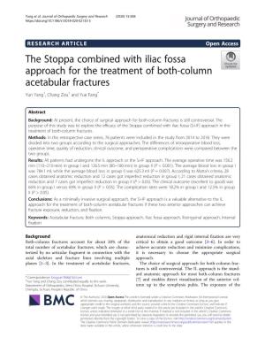 The Stoppa Combined with Iliac Fossa Approach for the Treatment of Both-Column Acetabular Fractures Yun Yang†, Chang Zou† and Yue Fang*