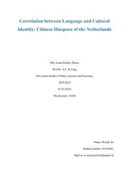 Correlation Between Language and Cultural Identity: Chinese Diaspora of the Netherlands