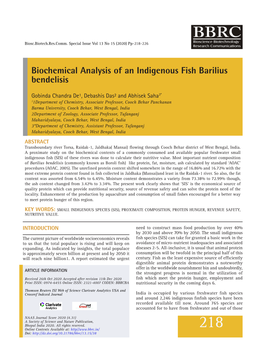 Biochemical Analysis of an Indigenous Fish Barilius Bendelisis