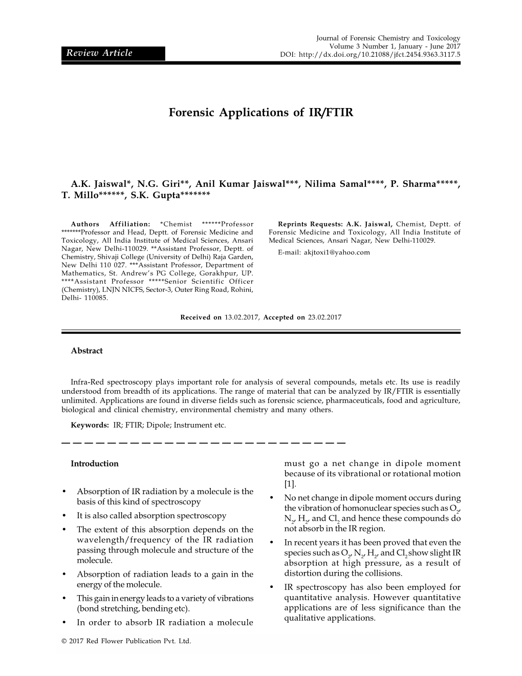 Forensic Applications of IR/FTIR