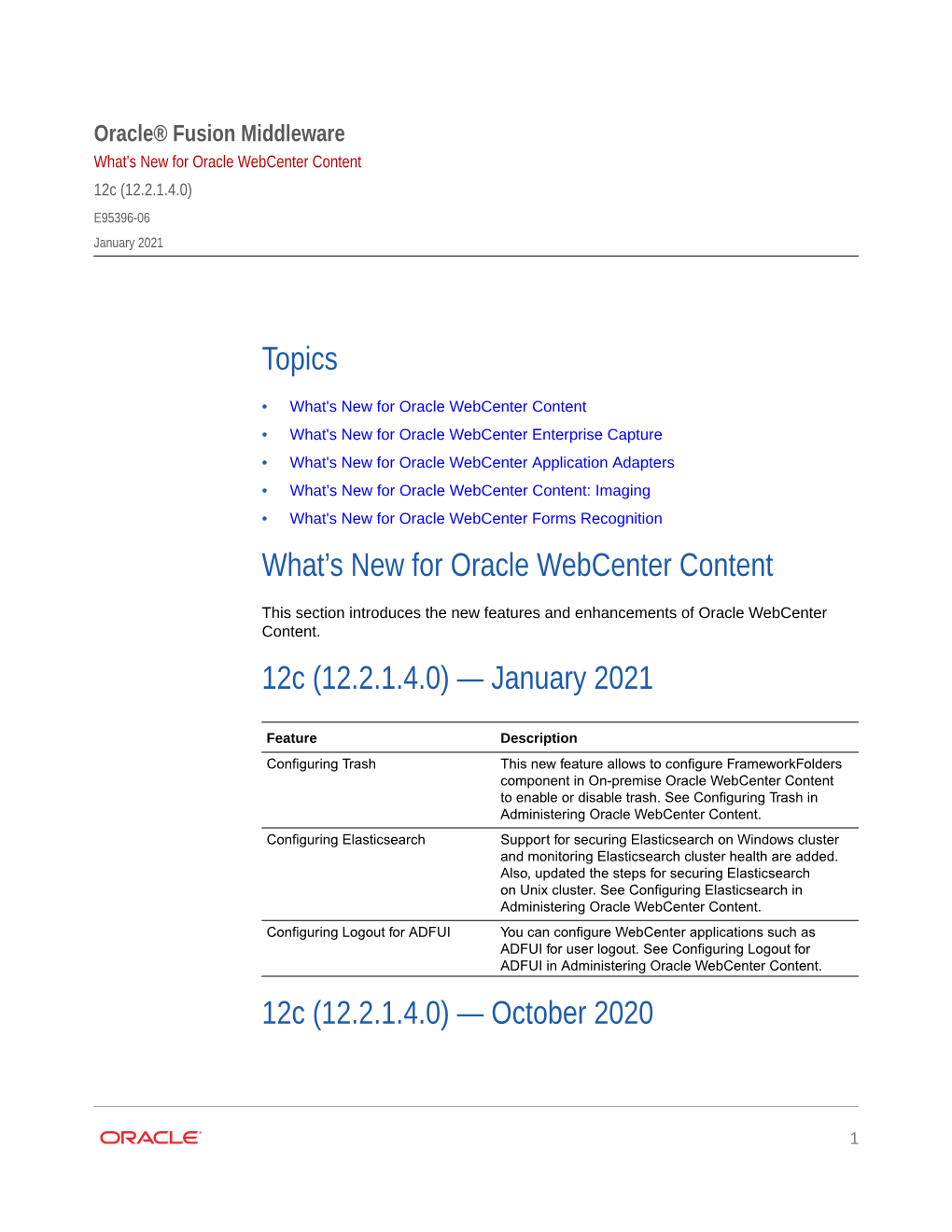 What's New for Oracle Webcenter Content 12C (12.2.1.4.0) E95396-06 January 2021