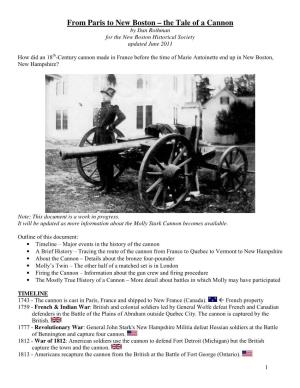 The Tale of a Cannon by Dan Rothman for the New Boston Historical Society Updated June 2011