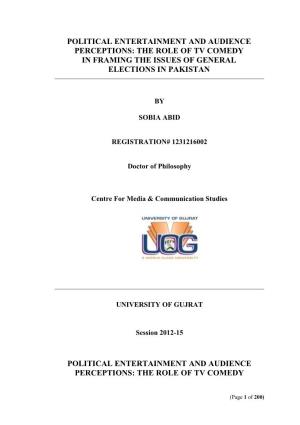 Political Entertainment and Audience Perceptions: the Role of Tv Comedy in Framing the Issues of General Elections in Pakistan