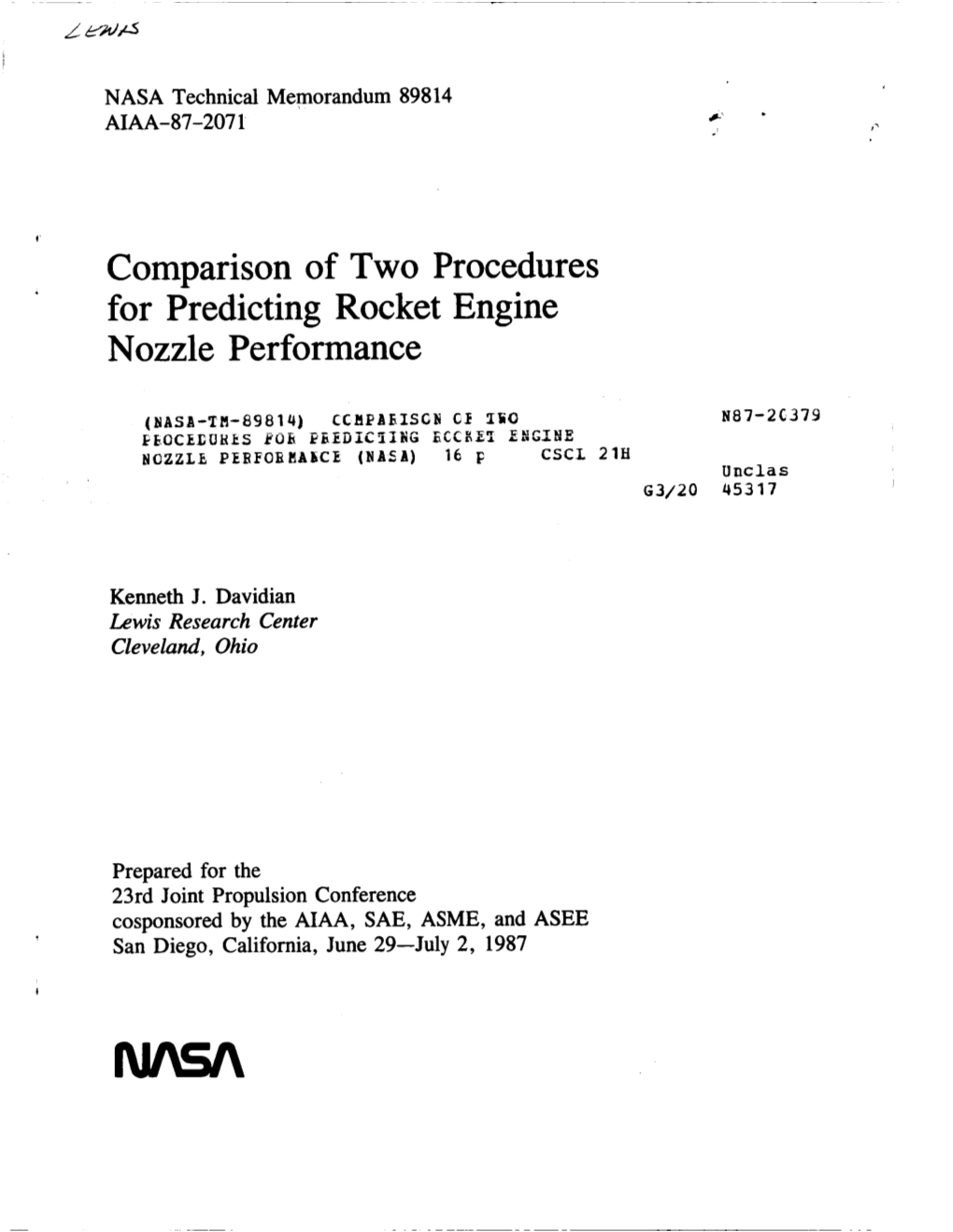 Comparison of Two Procedures for Predicting Rocket Engine Nozzle Performance