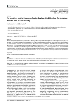 Perspectives on the European Border Regime: Mobilization, Contestation and the Role of Civil Society