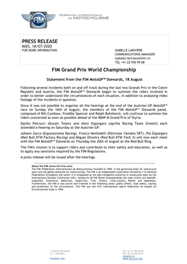 PRESS RELEASE FIM Grand Prix World Championship