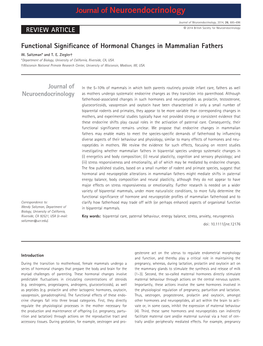 Functional Significance of Hormonal Changes in Mammalian Fathers