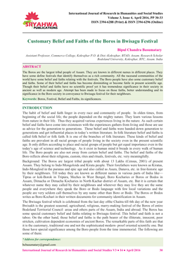 Customary Belief and Faiths of the Boros in Bwisagu Festival