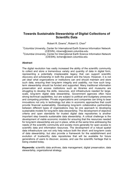 Towards Sustainable Stewardship of Digital Collections of Scientific Data