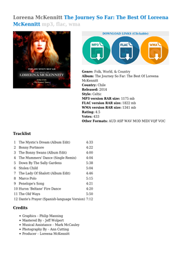 Loreena Mckennitt the Journey So Far: the Best of Loreena Mckennitt Mp3, Flac, Wma