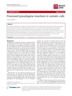 Processed Pseudogene Insertions in Somatic Cells Haig H Kazazian Jr