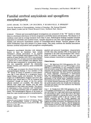 Familial Cerebral Amyloidosis and Spongiform Encephalopathy
