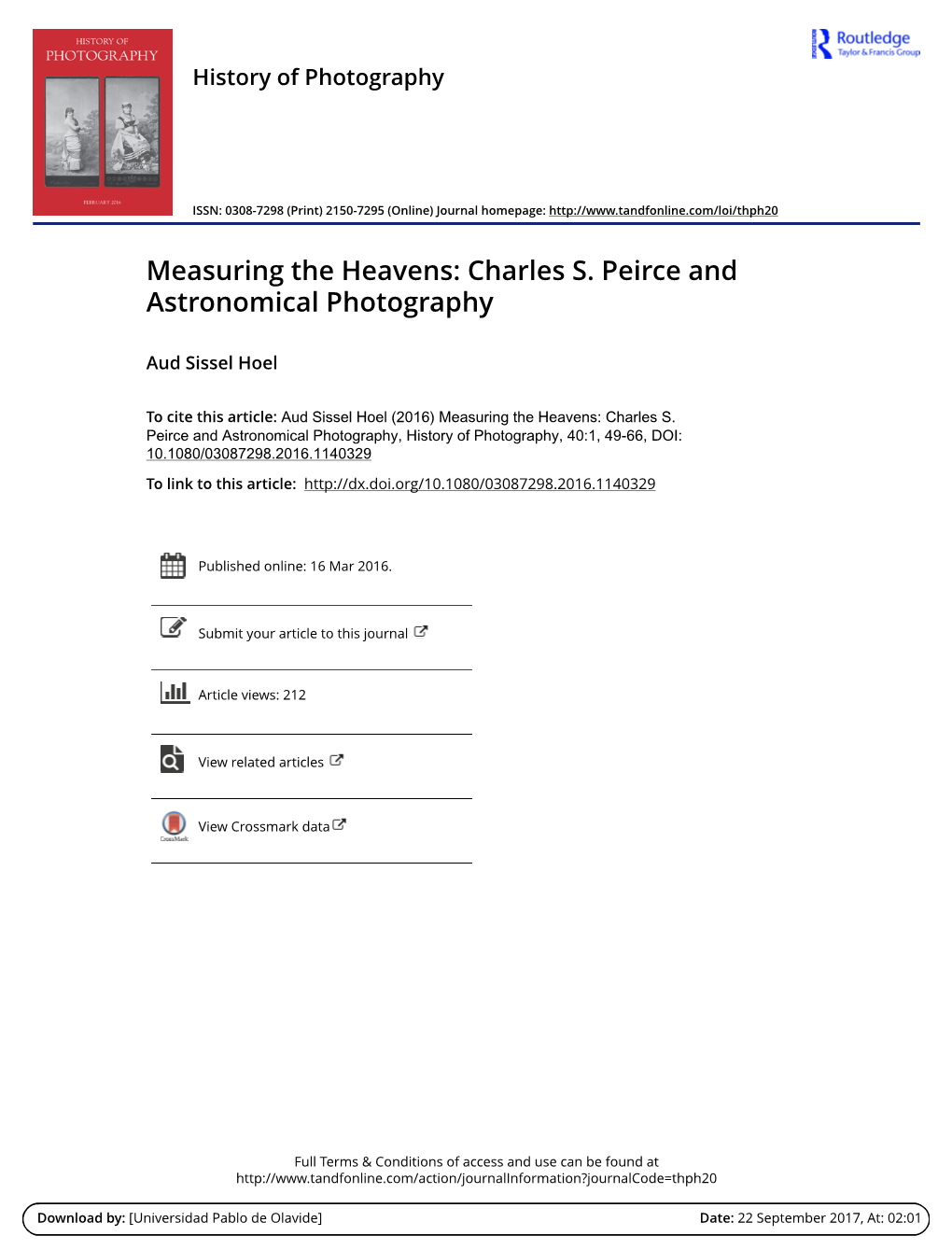 Measuring the Heavens: Charles S. Peirce and Astronomical Photography