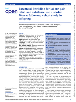 Parenteral Pethidine for Labour Pain Relief and Substance Use Disorder: 20-Year Follow-Up Cohort Study in Offspring