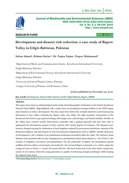 A Case Study of Bagrot Valley in Gilgit-Baltistan, Pakistan