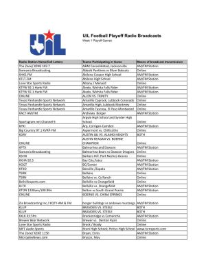 UIL Football Playoff Radio Broadcasts Week 1 Playoff Games