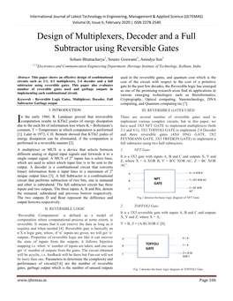 Design of Multiplexers, Decoder and a Full Subtractor Using Reversible Gates