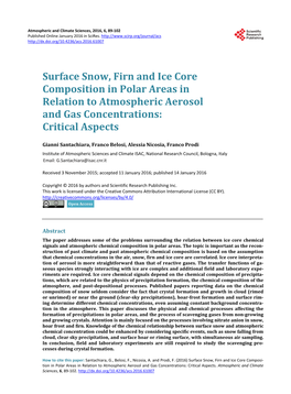 Surface Snow, Firn and Ice Core Composition in Polar Areas in Relation to Atmospheric Aerosol and Gas Concentrations: Critical Aspects