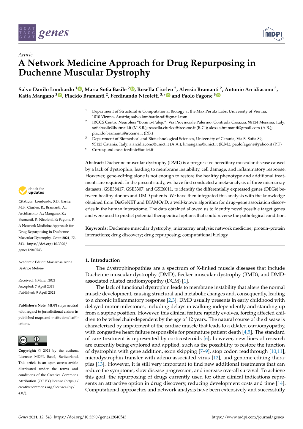 A Network Medicine Approach for Drug Repurposing in Duchenne Muscular Dystrophy