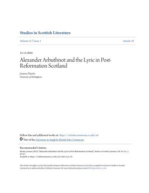Alexander Arbuthnot and the Lyric in Post-Reformation Scotland," Studies in Scottish Literature: Vol