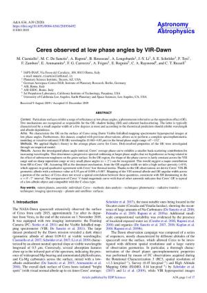 Ceres Observed at Low Phase Angles by VIR-Dawn M