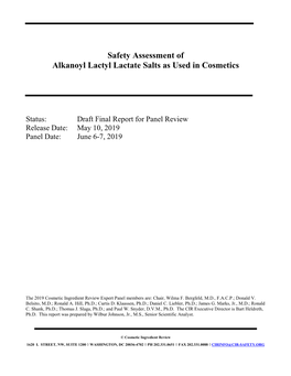 Safety Assessment of Alkanoyl Lactyl Lactate Salts As Used in Cosmetics