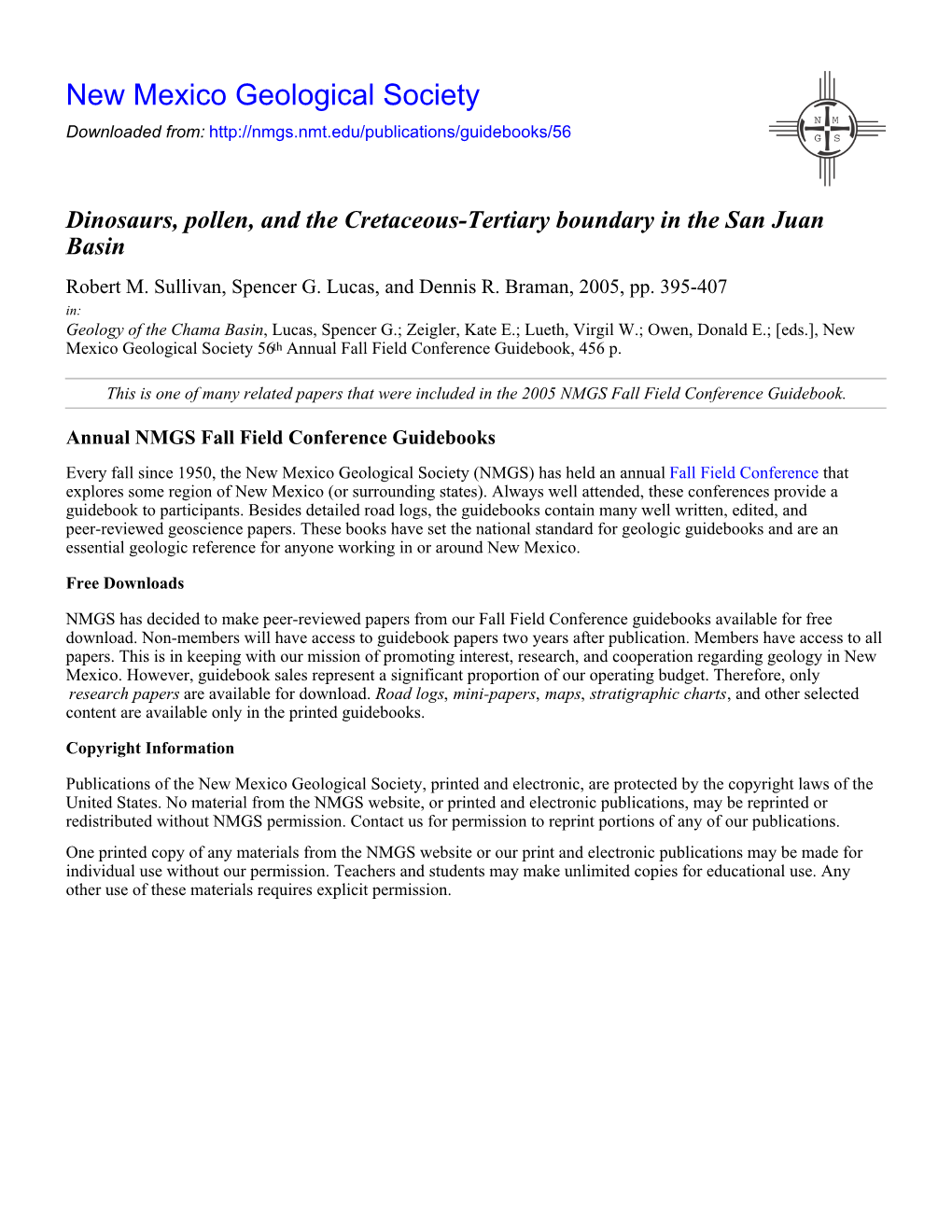 Dinosaurs, Pollen, and the Cretaceous-Tertiary Boundary in the San Juan Basin Robert M