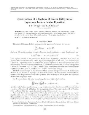 Construction of a System of Linear Differential Equations from a Scalar