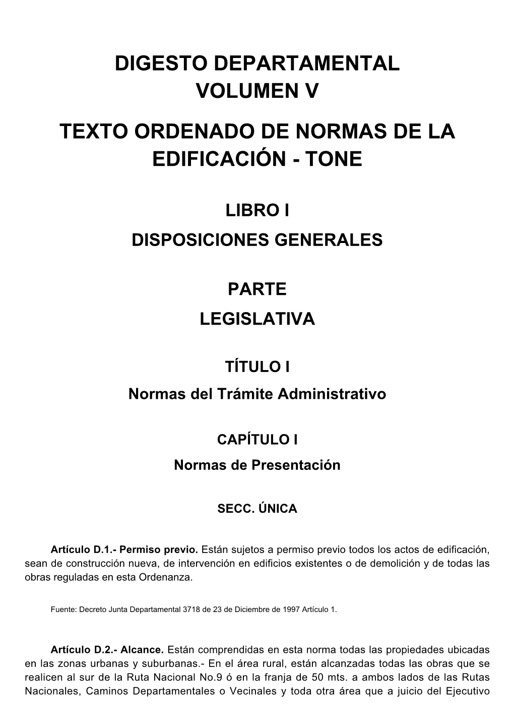 Digesto Departamental Volumen V Texto Ordenado De Normas De La Edificación - Tone
