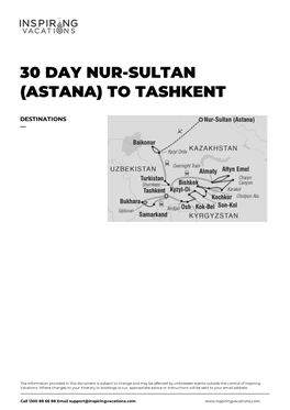 30 Day Nur-Sultan (Astana) to Tashkent