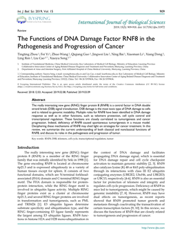The Functions of DNA Damage Factor RNF8 in the Pathogenesis And