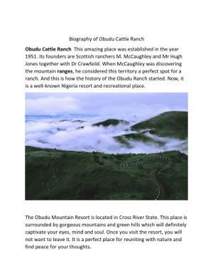 Biography of Obudu Cattle Ranch Obudu Cattle Ranch This Amazing Place Was Established in the Year 1951