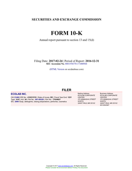 ECOLAB INC. Form 10-K Annual Report Filed 2017-02-24