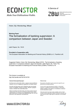 The Formalization of Banking Supervision: a Comparison Between Japan and Sweden