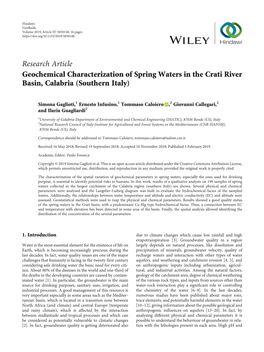 Geochemical Characterization of Spring Waters in the Crati River Basin, Calabria (Southern Italy)