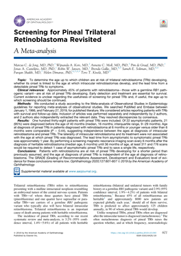 Screening for Pineal Trilateral Retinoblastoma Revisited a Meta-Analysis