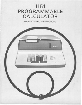 Programmable Calculator Programming Instructions Table of Contents