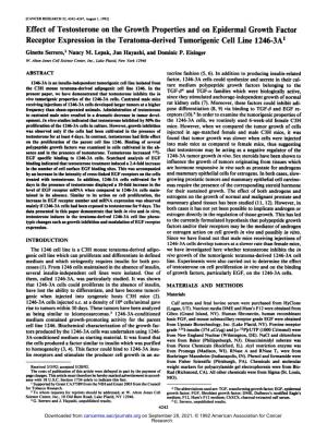 Effect of Testosterone on the Growth Properties and on Epidermal Growth Factor Receptor Expression in the Teratoma-Derived Tumorigenic Cell Line 1246-3A1