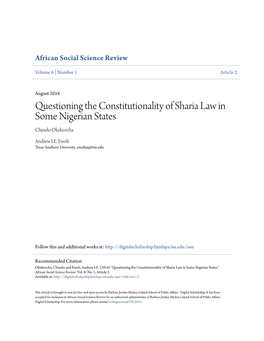 Questioning the Constitutionality of Sharia Law in Some Nigerian States Chinelo Okekeocha
