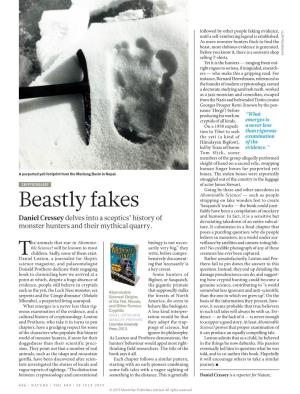 Beastly Fakes ‘Sasquatch’ Tracks — the Book Could Justi- Fiably Have Been a Compilation of Mockery and Humour