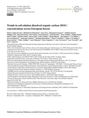 Trends in Soil Solution Dissolved Organic Carbon (DOC) Concentrations Across European Forests