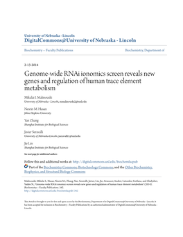 Genome-Wide Rnai Ionomics Screen Reveals New Genes and Regulation of Human Trace Element Metabolism Mikalai I